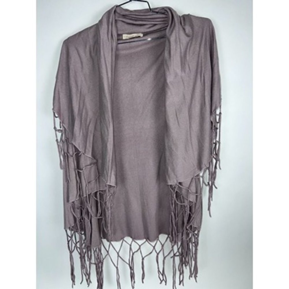 Love Stitch Gray Purple Fringe Open Front Wrap Sweater Size One Size